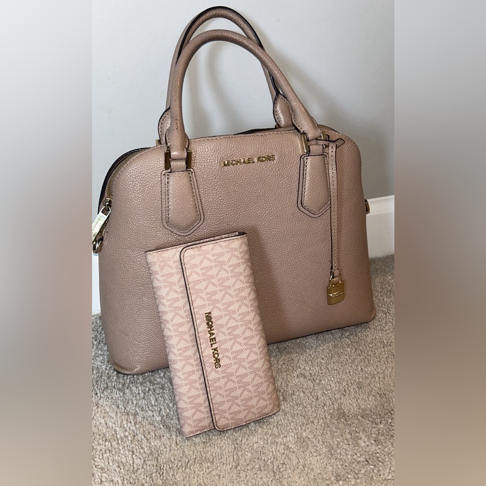 Michael Kors muted pink purse and matching wallet